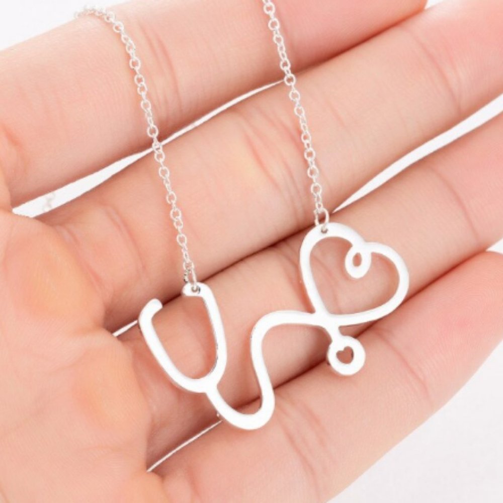 Nurse Heart Rose Gold Stethoscope Necklace